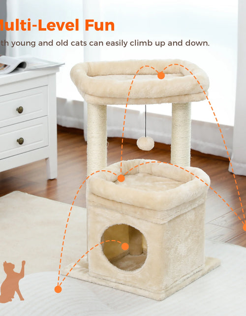 Load image into Gallery viewer, 27" Cat Tree for Medium Cats Plush Condo and Scratching Posts, Beige
