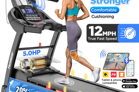 5.0HP Folding Treadmill for Home with 20 Auto Incline, Smart APP, 300Lbs, Hifi Bluetooth Speakers, 64 Programs, 12MPH Speed, Foldable Electric Treadmill Running Machine, Knee Strap Gift