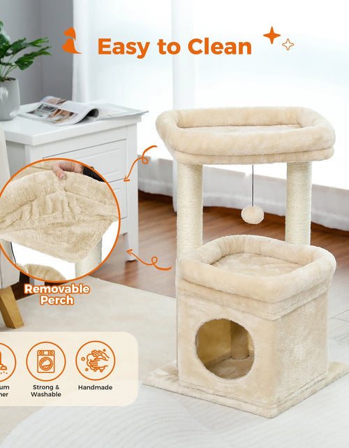 Load image into Gallery viewer, 27" Cat Tree for Medium Cats Plush Condo and Scratching Posts, Beige

