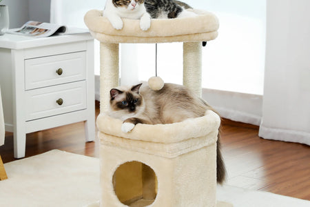 27" Cat Tree for Medium Cats Plush Condo and Scratching Posts, Beige