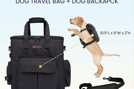 Dog Travel Bag with 2 Collapsible Dog Bowls, 1 Dog Backpack, Airline Approved Pet Travel Bag Organizer for Supplies & Accessories, 2 Travel Dog Food Container, Black