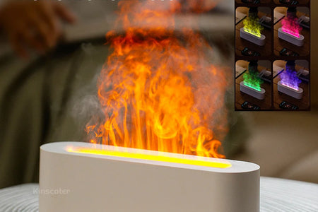 KINSCOTER Essential Oil Aroma Diffuser Flame Air Humidifier Ultrasonic Cool Mist Difusor with RGB Realistic Fire Night Light