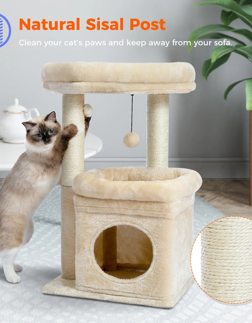 Load image into Gallery viewer, 27" Cat Tree for Medium Cats Plush Condo and Scratching Posts, Beige
