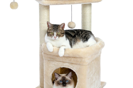 27" Cat Tree for Medium Cats Plush Condo and Scratching Posts, Beige