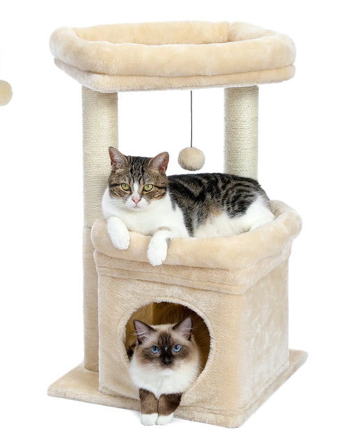 Load image into Gallery viewer, 27" Cat Tree for Medium Cats Plush Condo and Scratching Posts, Beige
