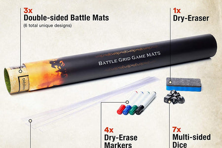 Dungeons and Dragons Starter Set | 3 X Double Sides 24X 36 Game Grid Mat | 6 Terrains Includes Dry Erase Markers, Eraser, Dice and Clips